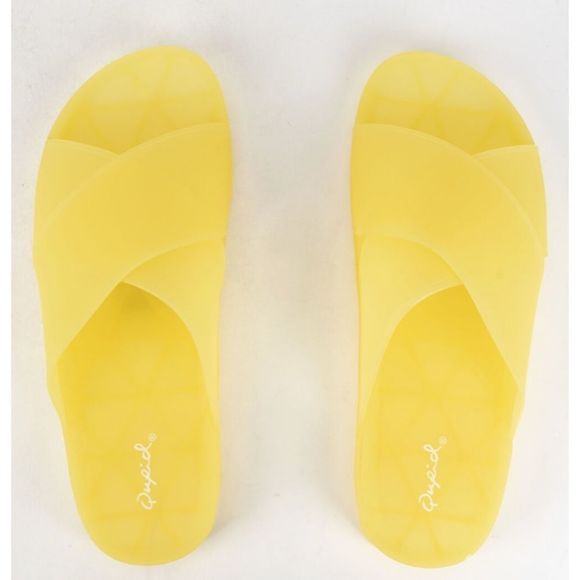 Qupid Shoes - Qupid‎ Yellow Crisscross Slide Sandals